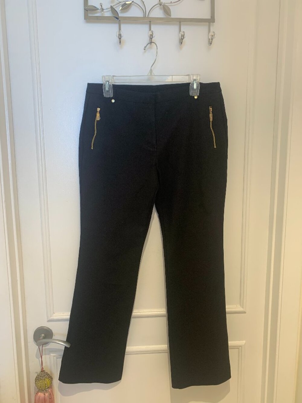 Anne Klein Black Pants Gold Hardware Zipper Pockets Size 10